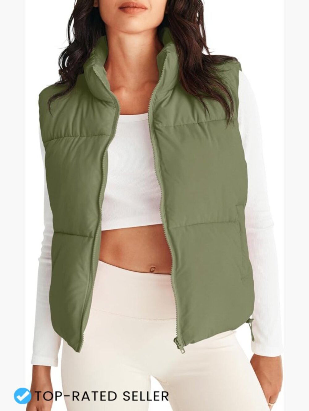Quilted Puffer Vest Sleeveless Zip Up Stand Collar Lightweight Warm Outerwear